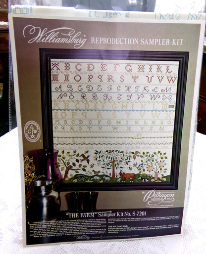 Rare THE FARM Vintage Sampler Embroidery Kit Paragon Stitchery S-7201 Belgian Linen Canvas