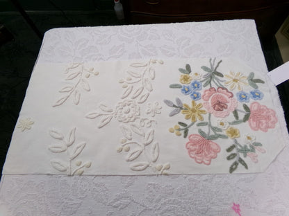 Rose Bouquet Vintage Chenille Bedspread Fabric, Cottage Style Sewing & Quilt Material, 15" x 28"