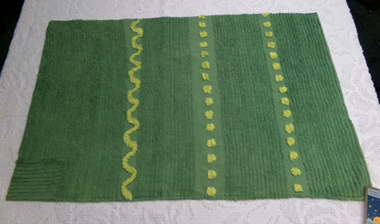 Goblin Green Vintage Chenille Bedspread Fabric Piece | Sewing Quilt Material 17" x 25"