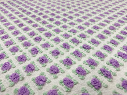 Rosebud Vintage Chenille Bedspread Fabric 18x22" Shabby Purple Roses