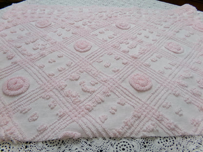Dreamy Pink Vintage Chenille Fabric Donut Dots Sewing Material 18" x 24"