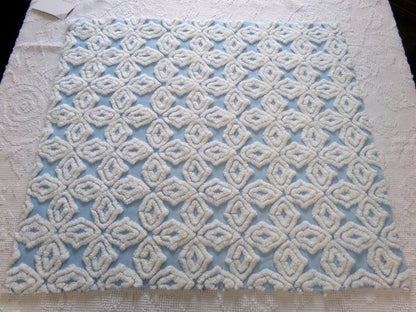 coastal crossing vintage chenille fabric w/ white gothic crosses on blue cotton, 20" x 24" piece