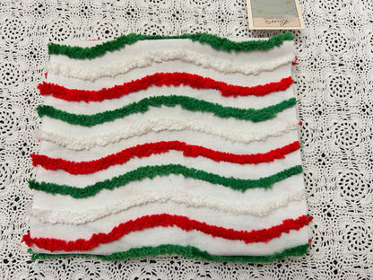 Vintage Christmas Chenille Fabric, Red, Green & White Ripple Stripe 16x27"