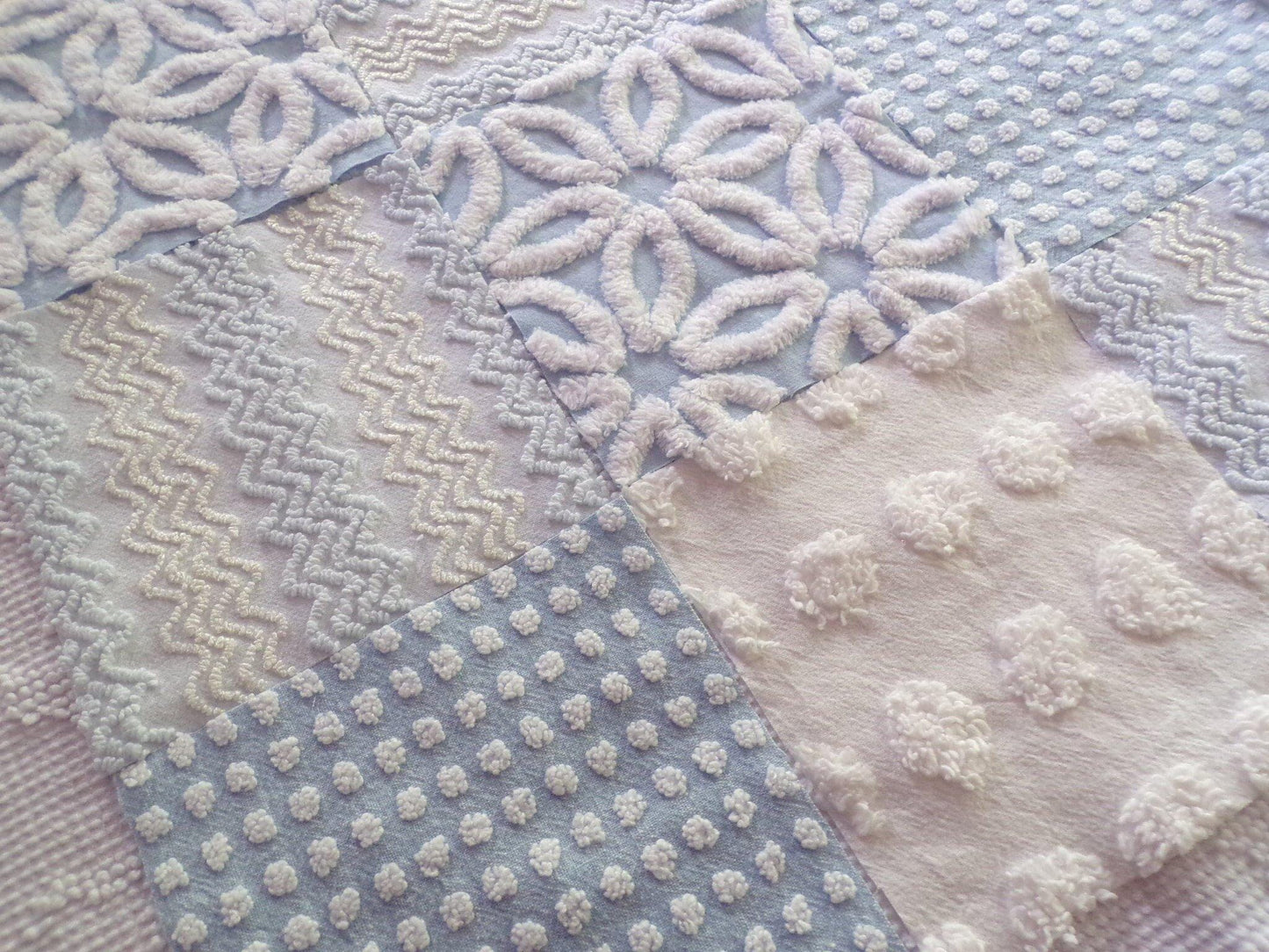 Blue Quilt Squares Set, Rotary Cut from Vintage Chenille Bedspread Fabric, 16 Blocks, 6" x 6" inch