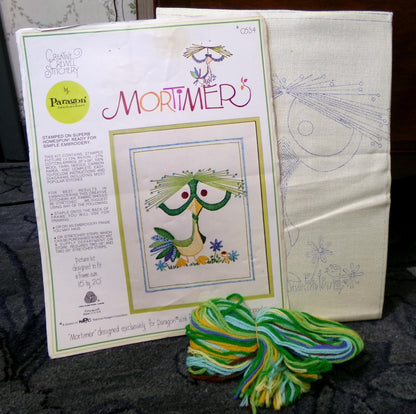 MORTIMER Bird Crewel Embroidery Kit, Rare Vintage Paragon Needlecraft 0534, Kitschy Cute Dino Kotopoulis Design