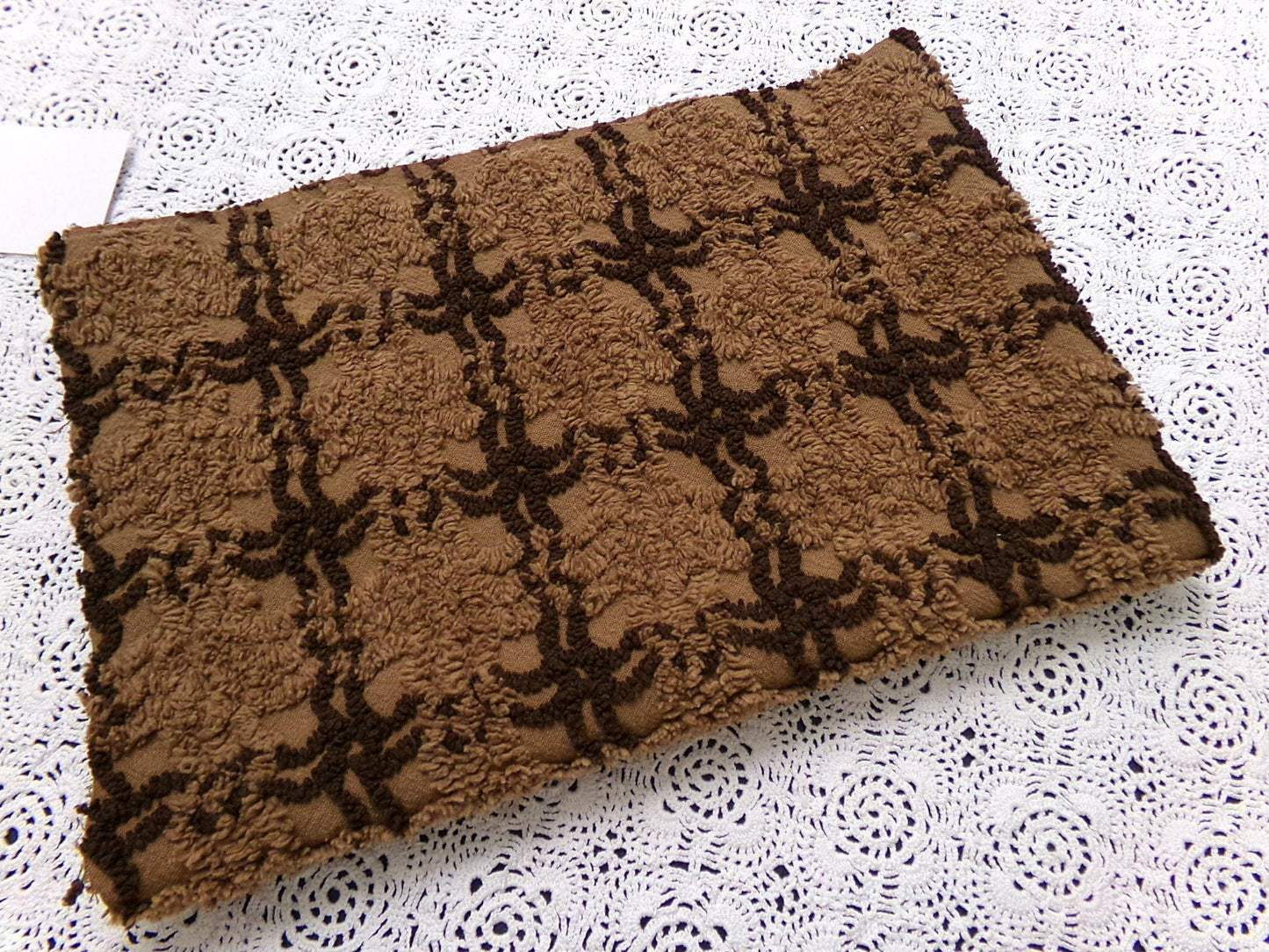 vintage chenille bedspread fabric tonal chocolate cake 14.5x22" piece