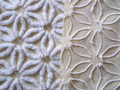 Vintage Chenille Fabric Piece, Gentle Golden Yellow & White Daisy, 24" x 20" inches, Pretty in Quilts, Pillows, Doll Blankets