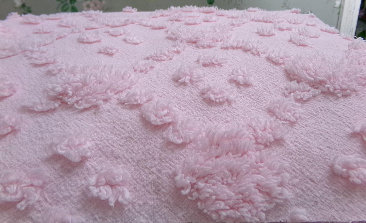 Soft Pink Vintage Style Chenille Fabric, Diamond Lattice Pops, 18x24" Piece
