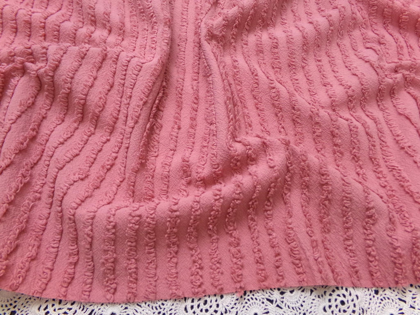 Vintage Chenille Fabric Dusty Rose Simple Stripe Pattern 18x30"