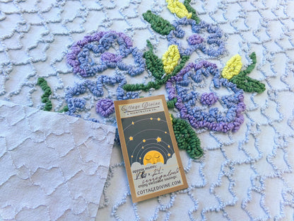 Quiet Midnight Blue Vintage Chenille Fabric, Floral 16" x 24" Piece w/ unique chain link design
