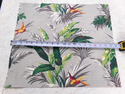 Vintage Barkcloth Fabric in Rare Hummingbird Tropical Design, Midcentury Tropical Craft Material, 16" x 19"