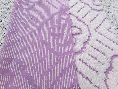 Lavender White Vintage Chenille Fabric Piece 25x26" Daisy Diamond Geometric