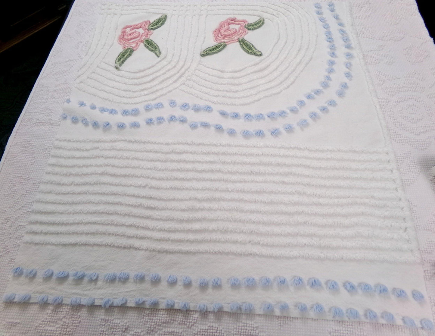 Cottage Rose Vintage Chenille Fabric Quilt Material, 26" x 23" piece