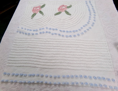 Cottage Rose Vintage Chenille Fabric Quilt Material, 26" x 23" piece