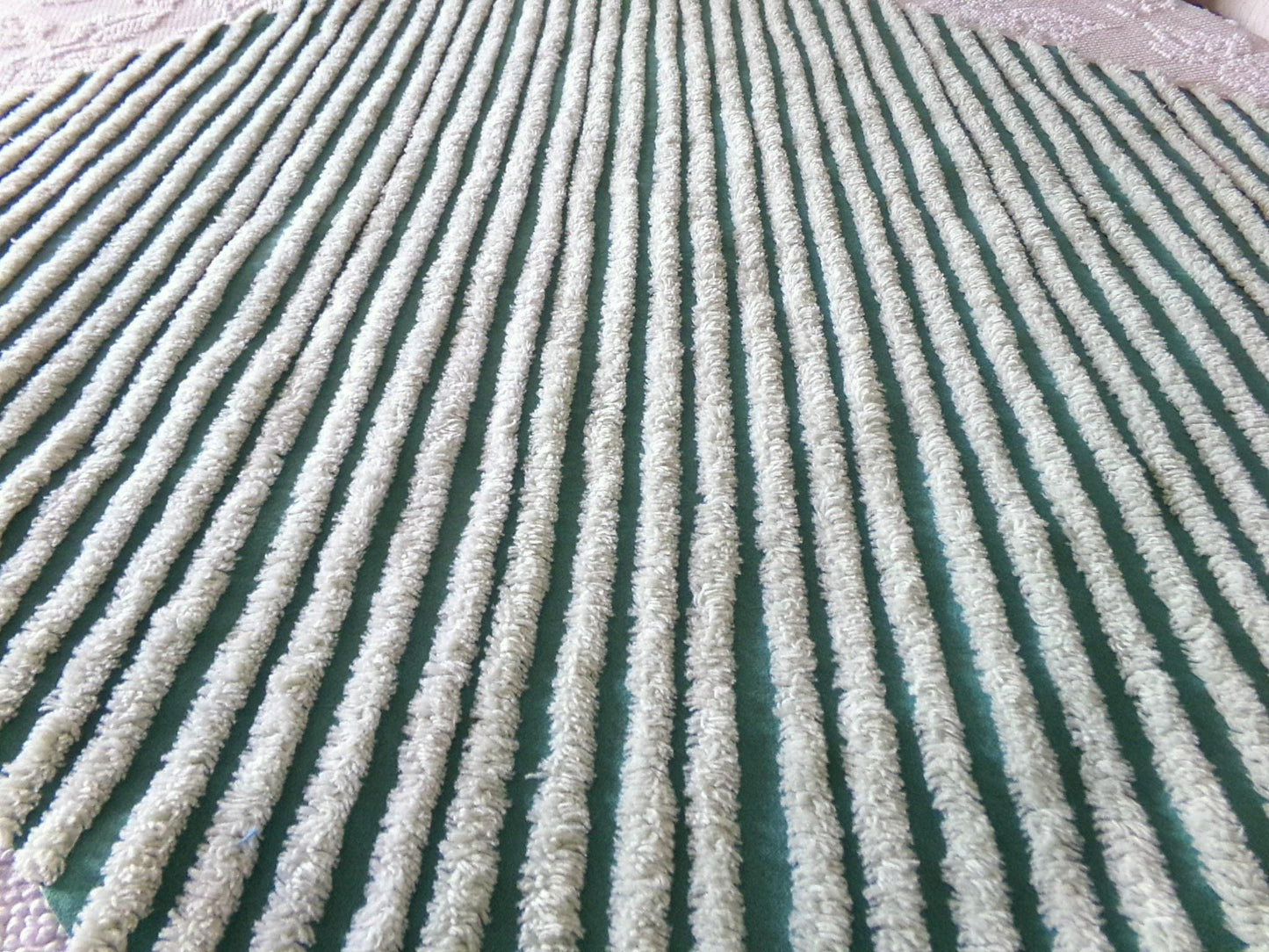 eyecatching plush stripes vintage chenille fabric, tonal green diagonal striped lines, 22" x 25" inch piece of sewing quilt material