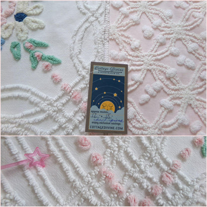 Floral Pink Vintage Chenille Fabric Bundle for Sewing, Quilting in Popular Cottage Style Patterns | 2 Pieces 12" x 18" each