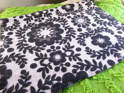 MoD DaIsY Vintage Woven Fabric, REVERSIBLE Black & White FLOWER POWER Disco Fun, 22" x 18" Piece, Fab in Pillows or as a Wall Hanging