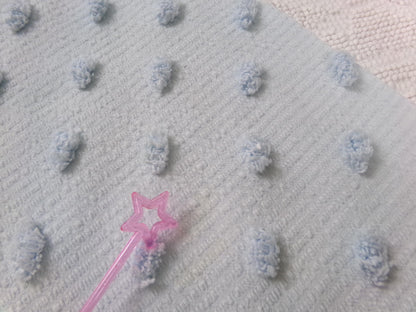 powder blue vintage chenille fabric, tufted dots on cotton seersucker, 22" x 23" piece
