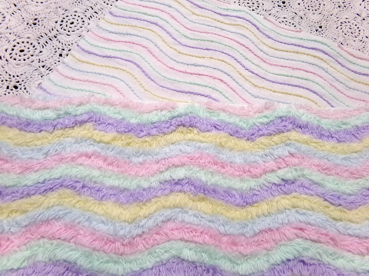 Rainbow Stripes Vintage Chenille Fabric, Soft Ripple Wave 10.5.24" Quilt Textile