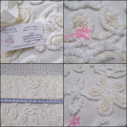 Vanilla Twist Vintage Chenille Fabric Piece 20x25" Floral Curlicue Craft Sewing Material