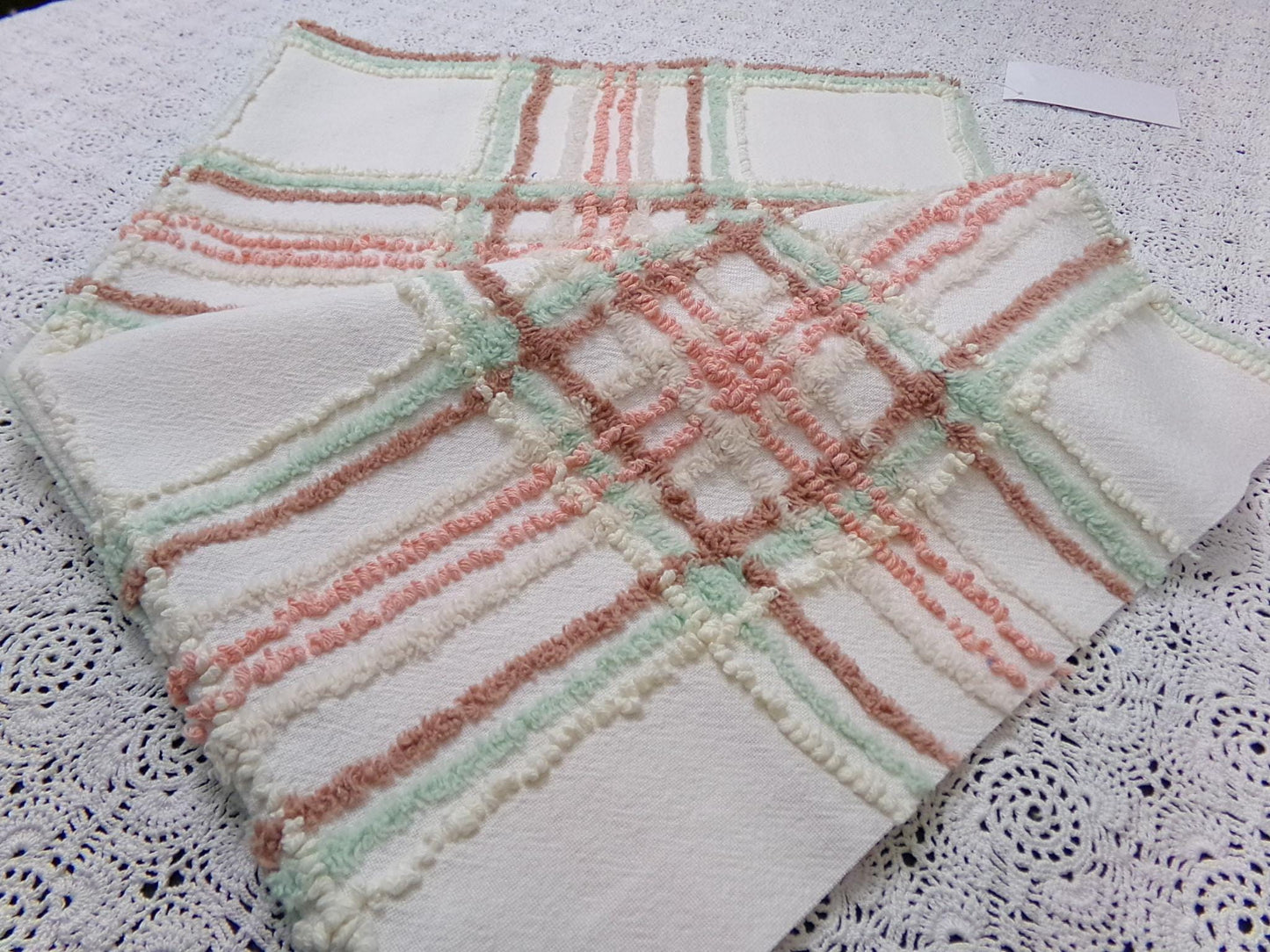country plaid vintage chenille bedspread fabric cotton sewing material 20.5x26"