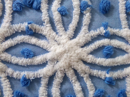 serene blue & white vintage chenille fabric, 19" x 23" cotton quilt material