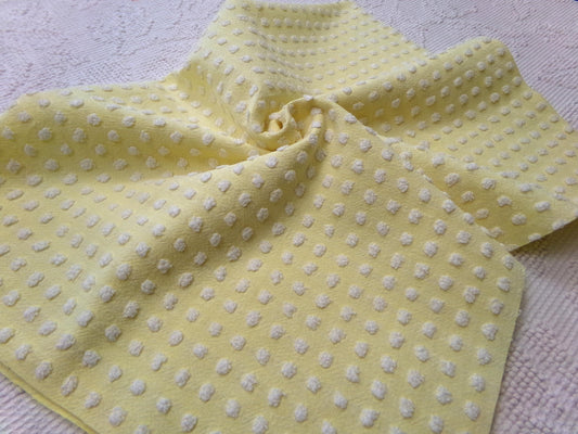White Pops Yellow Vintage Chenille Fabric, Popcorn Dots, 25x17" Piece