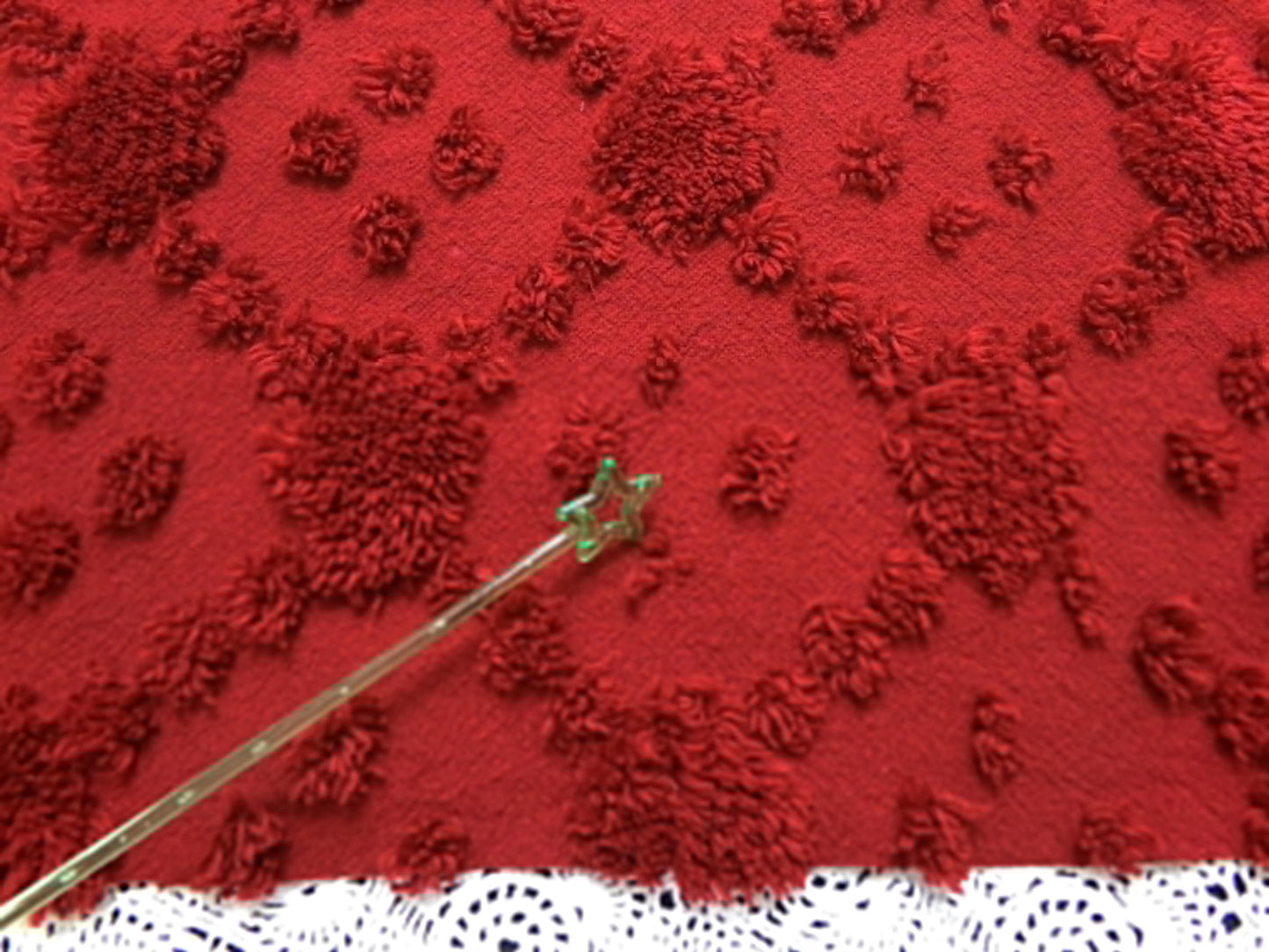 Cranberry Red Vintage Style Chenille Fabric 18x24 Geometric Dot Quilt Material