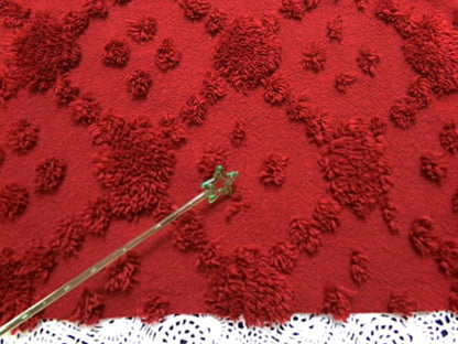 Cranberry Red Vintage Style Chenille Fabric 18x24 Geometric Dot Quilt Material