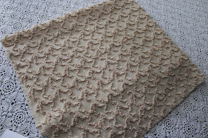 neutral vintage chenille fabric, sandy mocha texturized squiggles, 20" x 24" inch piece, 100% lightweight cotton