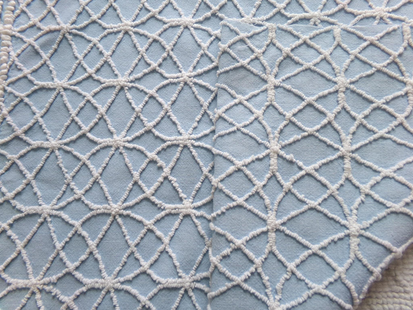 shabby weathered blue chenille fabric, vintage quilt material, 16.5" x 24" lightweight cotton piece