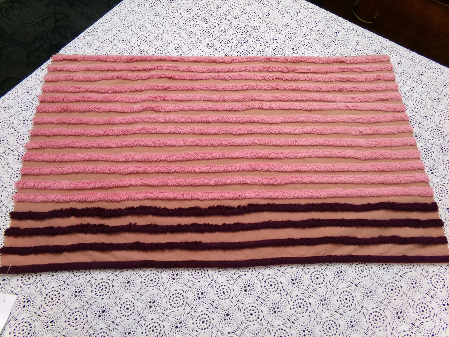 Transitional Stripe Vintage Chenille Bedspread Fabric 15x24" Unique Plush Sewing Material
