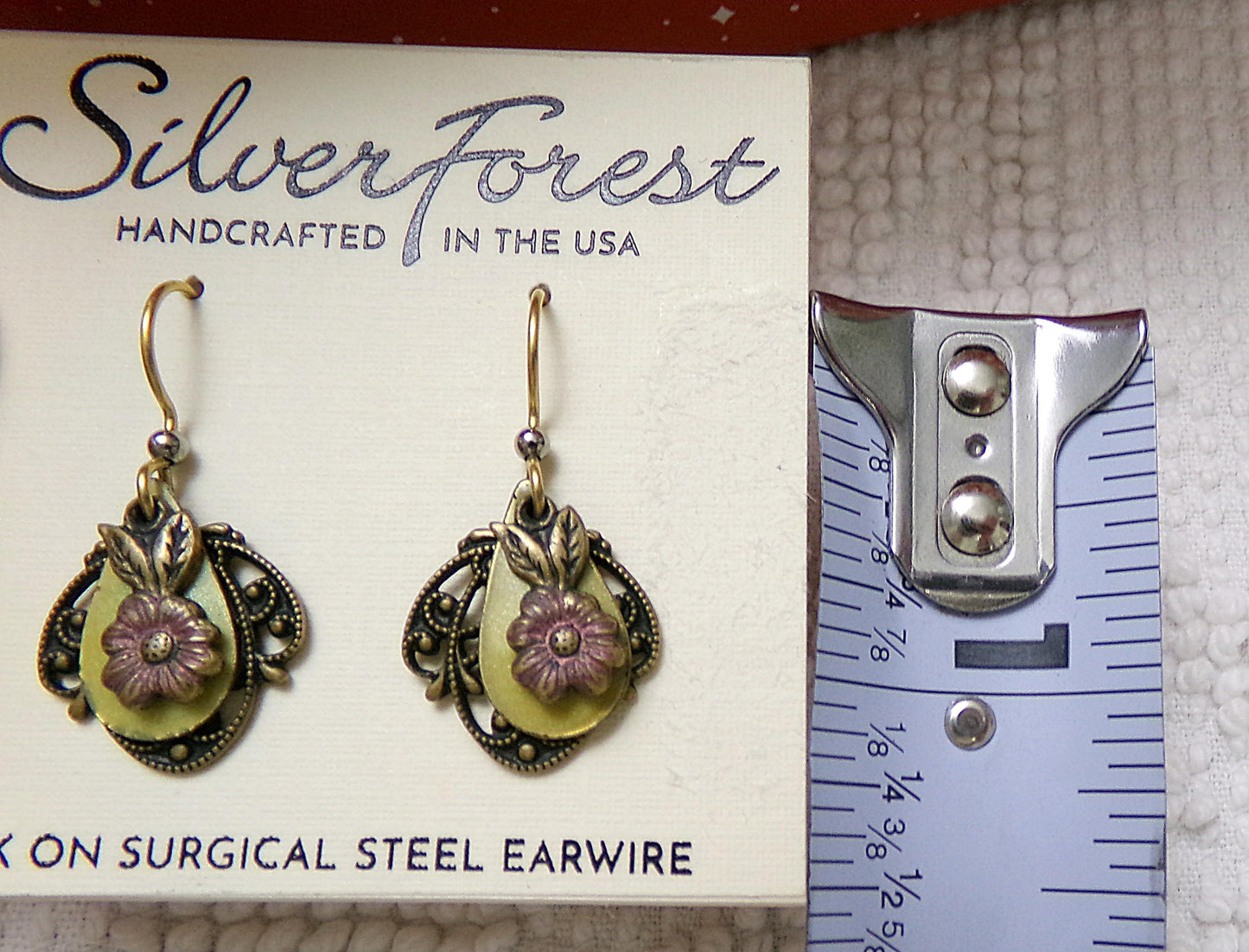 Layered Floral Dangle Pierced Earrings, Boho Vintage Style Silver Forest Made in USA