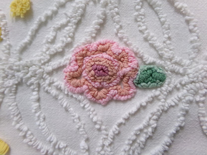 Pink Rose Vintage Chenille Bedspread Fabric, cottage chic sewing craft quilt material, 20" x 20" piece