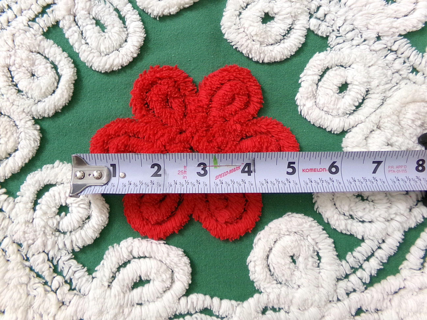 Evergreen Rose Vintage Chenille Fabric, white swirl sewing craft quilt material, 20" x 24" piece