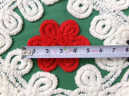 Evergreen Rose Vintage Chenille Fabric, white swirl sewing craft quilt material, 20" x 24" piece