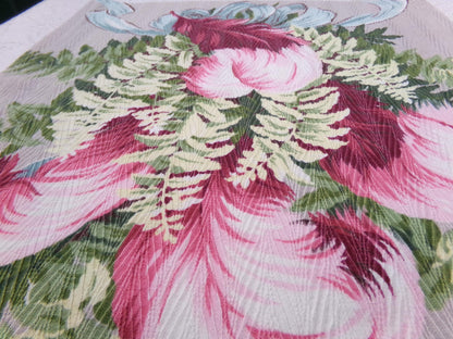 Vintage Barkcloth Style Fabric Dimensional Feather Ferns Rayon Texture, 19x19"