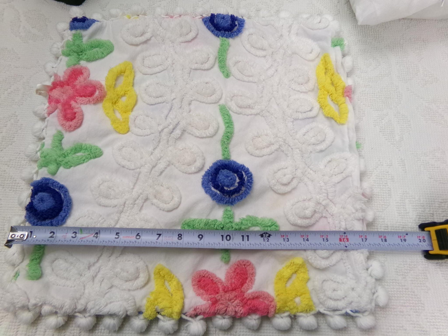 canyon group vintage chenille pillow cover, single 17" square sham rainbow wedding cake design
