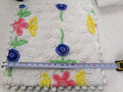 canyon group vintage chenille pillow cover, single 17" square sham rainbow wedding cake design