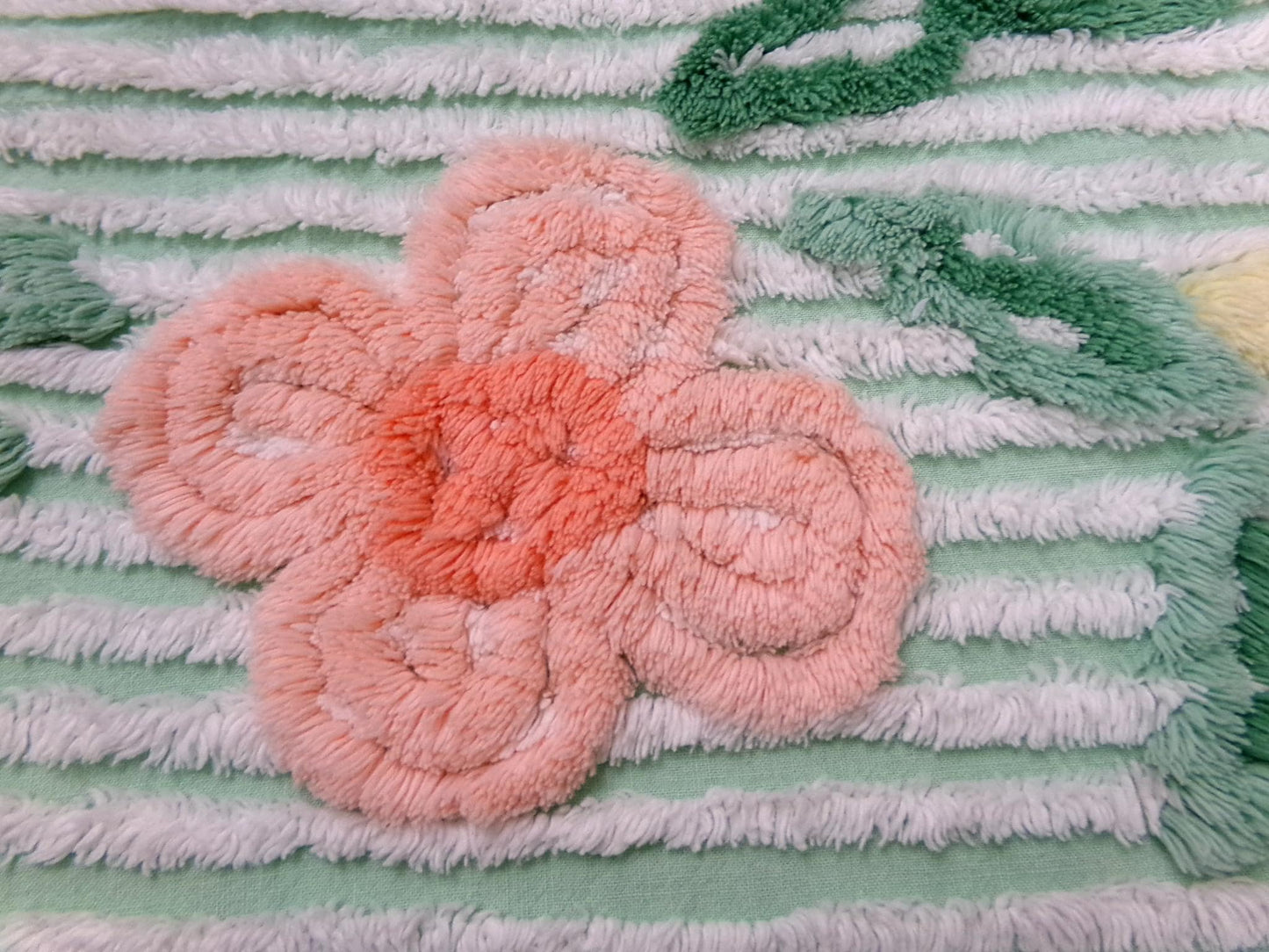 Mint Green Floral Vintage Chenille Bedspread Fabric Piece 18x33"