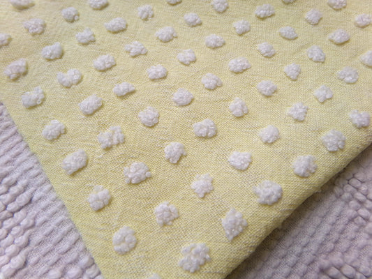 daffodil yellow white pops vintage chenille fabric, cute popcorn design, 25" x 17" piece of quilt & sewing material
