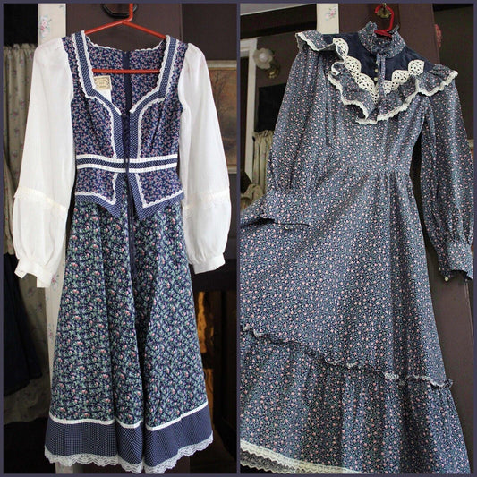Beautiful Gunne Sax Vtg Clothing Lot 2 Dresses, Peplum Boho Floral, Prairie Midi