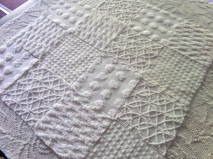 Snow White 6" Chenille Fabric Squares, Set of 16 Quilt Blocks, Classic Dots, Pops, Diamond patterns cut from vintage chenille bedspreads