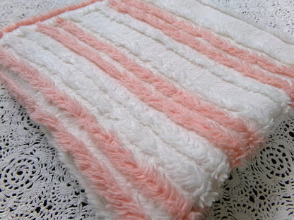 vintage chenille bedspread fabric summer peach white stripes 15.5x29" piece