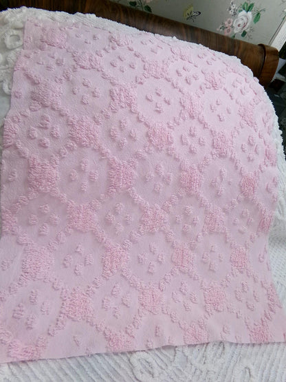 Soft Pink Vintage Style Chenille Fabric, Diamond Lattice Pops, 18x24" Piece