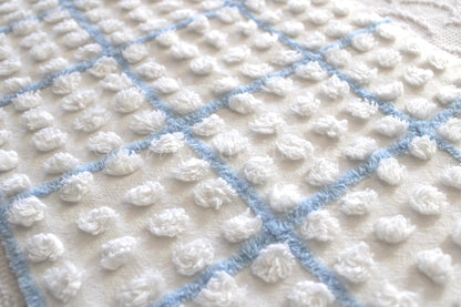 coastal blue & white vintage chenille fabric, puffy textured pops, 12" x 18" cut piece