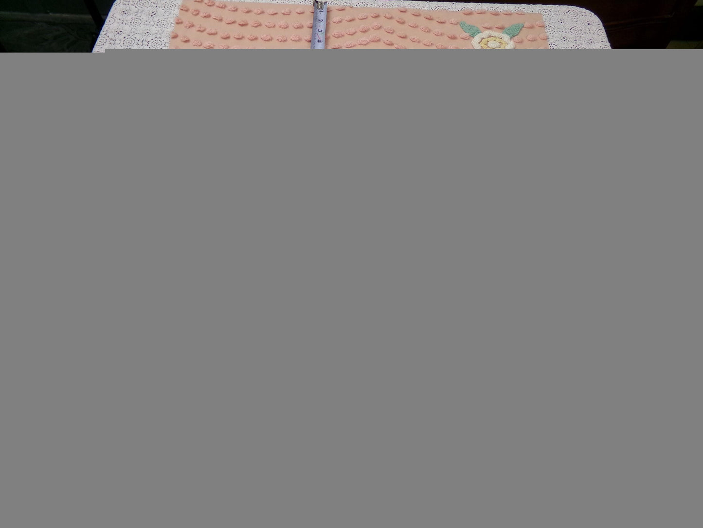 Vintage Cotton Chenille Fabric Peach Dot Floral Accents 23 x 30" Shabby Chic