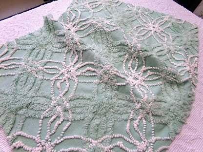 trendy jade green vintage chenille fabric: 18" x 24" piece w/ contrast spider rings for quilting, crafts