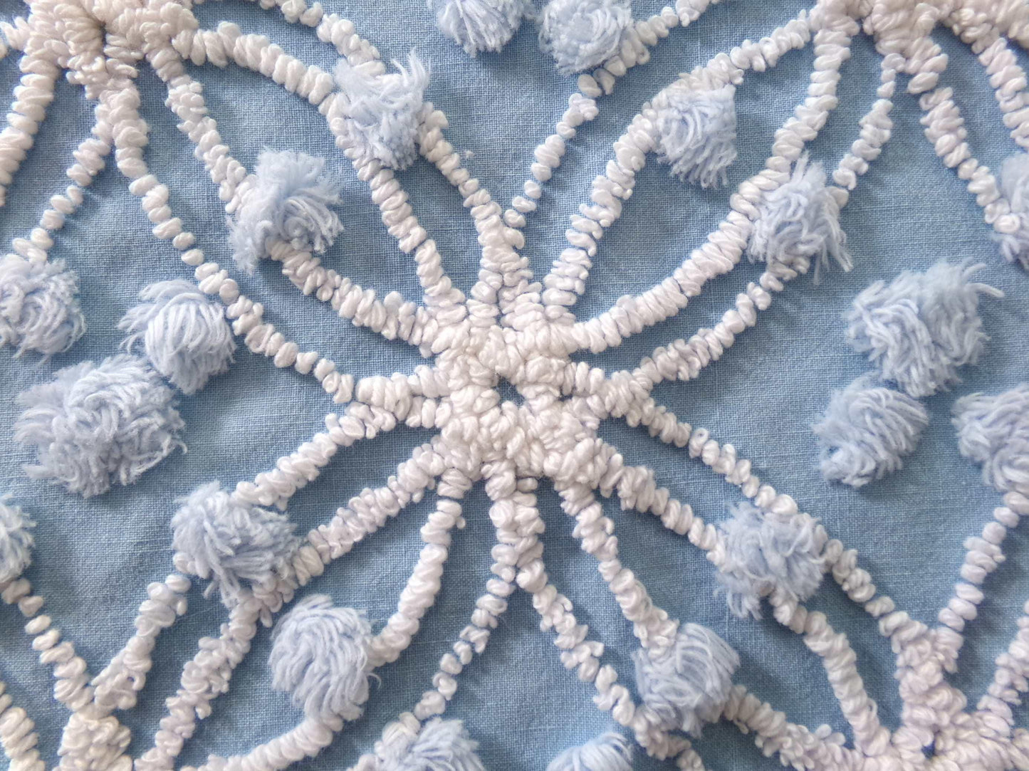 coastal blue vintage chenille fabric, popular beach vibes 22" x 24" inch piece of cotton quilt material for sewing & crafts