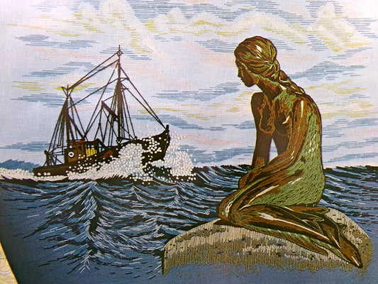 Vintage THE MERMAID Crewel Embroidery Kit, Paragon Needlecraft #0411, Copenhagen Harbor, Adele Veres